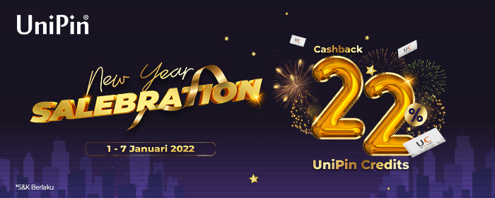 Promo Cashback 22% UniPin Credits di New Year Salebration UniPin!